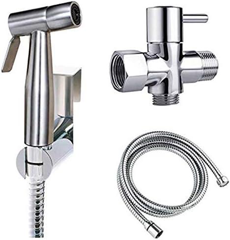 Premium Stainless Steel Hand Held Bidet Sprayer Handle Kit, T-Valve Included, Diaper Sprayer, Shattaf, Complete Bidet Set for Toilet, Hand Bidet Attachment for Toilet