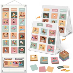 Godery Large Visual Schedule for Kids Chore Reward Chart,Bedtime Routine Chart for Toddlers,Double Side Schedule Board with 109 Cards for Home School Planner,Autism Learning Materials (White)