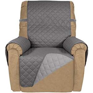 PureFit Reversible Quilted Sofa Cover, Water Resistant Slipcover Furniture Protector, Washable Couch Cover with Non Slip and Elastic Straps for Kids, Dogs, Pets (Small Recliner, Gray/Light Gray)