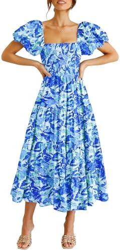 PRETTYGARDEN Women's Casual Summer Midi Dress Puffy Short Sleeve Square Neck Smocked Tiered Ruffle Dresses L PRETTYGARDEN Women's Casual Summer Midi Dress Puffy Short Sleeve Square Neck Smocked Tiered Ruffle Dresses L