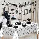 Music Party Decorations Black Musical Note Happy Birthday Bunting Banner Notes Tablecloth and 5Pcs Table Honeycomb Centerpieces Decor for Girls Kids Adults Music Themed Birthday Wedding Party Supplies