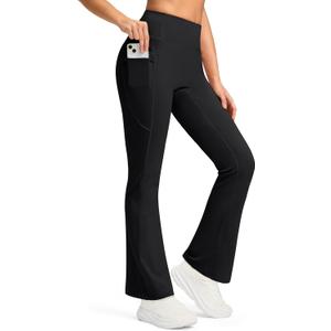 G Gradual Fleece Lined Leggings for Women No Front Seam High Waist Thermal Flare Pants with Pockets for Winter, Hiking, Yoga (Small, Black)