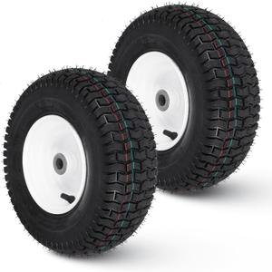 2 PCS New Air Filled Lawn Mower Tires on Wheel 13x5.00-6", 3" Centered Hub, 3/4" Greased Bushing Turf Tire Pneumatic 4Pr with Tube for Garden Mowers Tractors 135006