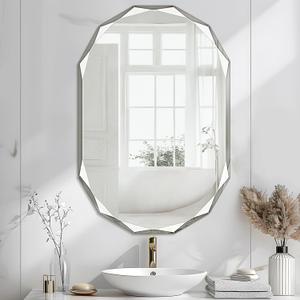 Bathroom Mirror for Wall, 24" x 36" Oval Bathroom Vanity Mirror, Beveled Edge Frameless Wall Mount Vanity Mirror, Wall Mirror Decorative, Irregular Beveled Edge (Nature)