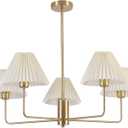 KCO Lighting 5-Lights White Pleated Fabric Pendant Light Mid Century Modern Brushed Gold Sputnik Chandelier Traditional Dining Living Room Chandelier Above Dining Table