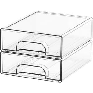 Yieach 2.2'' Tall Small Clear Stackable Storage Drawers,2 Pack Stacking Acrylic Organizers Drawers for Hair Accessories,Makeup,Pen,Art Crafts,Office Supply Organizer and Desktop Plastic Mini Drawers
