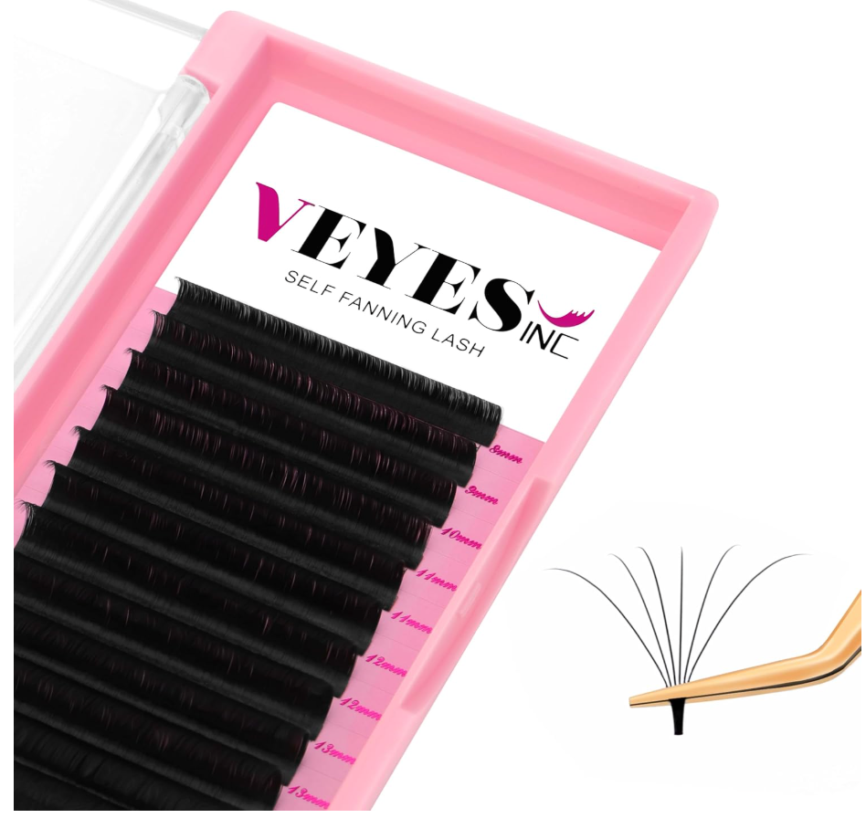 VEYES INC Easy Fan Volume Lash Extensions 03 05 07 J/B/L/C/CC/D/DD Curl 825mm Mixed & Single Length Tray, Matte Black Self Fanning Eyelashes, Professional Supplies for Lash Techs (0.07 CC 816mm)