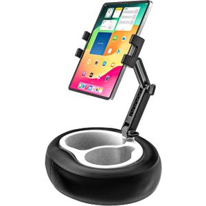 Pillow Tablet Holder Mount, Tablet Pillow Stand for Bed Lap Sofa with Adjustable Arm for Tablets & Phones 4-13", iPad Pro Air Mini, Kindle, Galaxy Tab, iPhone (Soft Leather Material, Black)