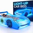 Air Candy Sleep Racer Dream Car Inflatable Kids Bed with LED Night Light Glow  Blue Race Car Air Mattress for Kids Sleepovers, Naps & Travel, Ages 312 (Single Large (Blue))