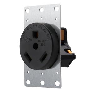 Wengart NEMA TT-30R RV Receptacle, 30 Amp 125V Industrial Power Wall Outlet for Campers, RVs & Travel Trailers, Heavy-Duty 3-Prong 3-Wire Shore Power Hookup, UL Listed, Black