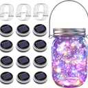 ZNYCYE Solar Mason Jar Lights, 12 Pack 30 LED Firefly Fairy String Lights, Waterproof Outdoor Solar Mason Jar Lid Lights with Hangers(NO Jars) for Patio Garden Yard Wedding Decoration - Multicolor