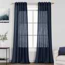 Navy Blue Linen Blend Drapes 84 Inch Length 2 Panels Set Back Tab Rod Pocket Light Filtering Semi Sheer Textured Indigo Blue Curtains Boho Farmhouse Decor Curtains for Living Room Bedroom 40x84