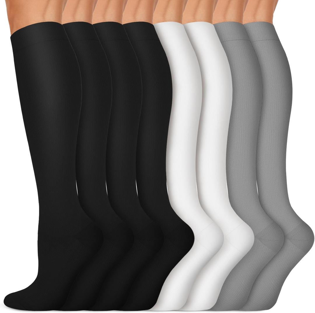 Copper Compression Socks 15-20 mmHg for Men & Women 8 Pairs Circulation Support for Nurses, Travel, Running, Hiking, Soccer, (L/XL)
