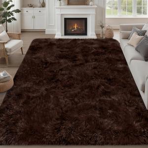 8x10 Area Rugs for Living Room Bedroom: Ultra Soft Fluffy Shag Rug Upgrade Non-Slip Non-Shedding Large Fuzzy Plush Carpet Indoor Floor Carpets for Kids Room Playroom Nursery Dorms Home Decor Brown