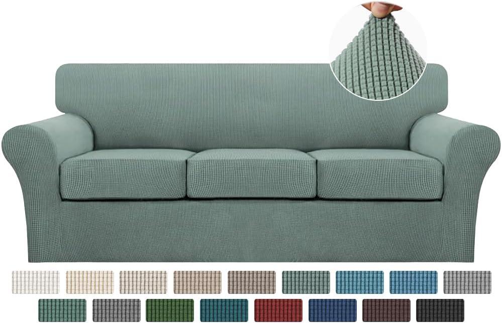 Turquoize 4 Piece Sofa Covers for 3 Cushion Couch Sofa Slipcover Soft Couch Cover for Dogs-Washable Sofa Furniture Covers with 3 Individual Cushion Covers,Jacquard Fabric (3 Cushion Sofa, Dark Cyan)