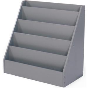 Humble Crew Camden Kids Wooden 5-Tier Bookcase, Toddler Bookshelf Organizer with Forward-Facing Display, Compact Storage Rack for Books and Magazines, Grey, for Playroom, Nursery, or Classroom