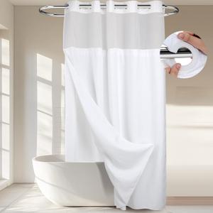 River Dream Extra Long Shower Curtains No Hooks Waffle Weave Shower Curtain with Snap in Liner - 71W x 86H,Hotel Grade,Spa Like Bath Curtain,White