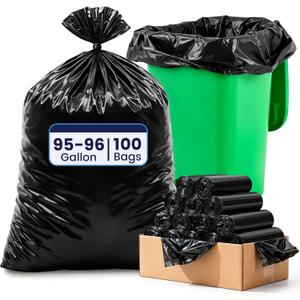 100 Count 95-96 Gallon Heavy Duty Trash Bags Extra Large Black Garbage Can Liners for Construction & Outdoor Trash Cans, 1.2 Mil Thick, 60'' x 71''