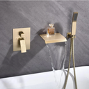 Waterfall Shower Bathtub Faucet Set with Sprayer, Wall Mount Tub Spout with Handheld Shower Head Single Handle Shower Tub Faucet Set Brushed Gold