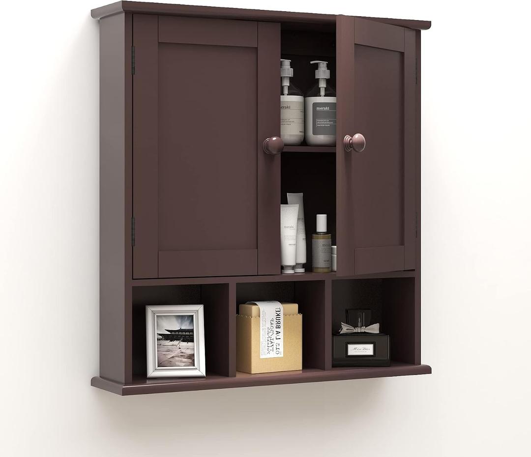 TaoHFE Brown Medicine Cabinets,Bathroom Wall Cabinet with 2 Door Adjustable Shelves,Over The Toilet Storage Cabinet,Espresso Bathroom Cabinet Wall Mounted for Laundry Room Kitchen, 20.1" X 5.1" X 22.8"