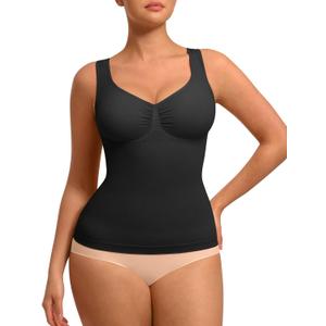 FeelinGirl Women Tank Tops Shapewear: Tummy Control Compression Tank V Neck Seamless Body Shaper Camisole Tops for Women (Large, Black)