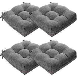 MAGIC ELEPHANT Chair Cushions for Dining Chair, Shredded Memory Foam Kitchen Chair Cushions Set of 4, Non-Slip Thick Dinning Room Chair Pads Seat Cushions, 15.5" x 15.5" x 4" (Grey)
