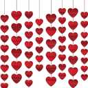 90 Hearts Valentines Day Heart Banner Decorations Felt Red Heart Shape Hanging String Garland Party Decor Valentines Day Decor for Wedding Anniversary Birthday Home Valentines Party Supplies(15 Pcs)