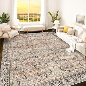 Istana Rugs 9x12 - Charcoal Olive Bedroom Rug - Washable Area Rugs 9x12 Living Room - Stain Resistant Machine Washable Rugs - Eco-Friendly Dining Room Area Rug - 9 x 12 Area Rugs for Living Room