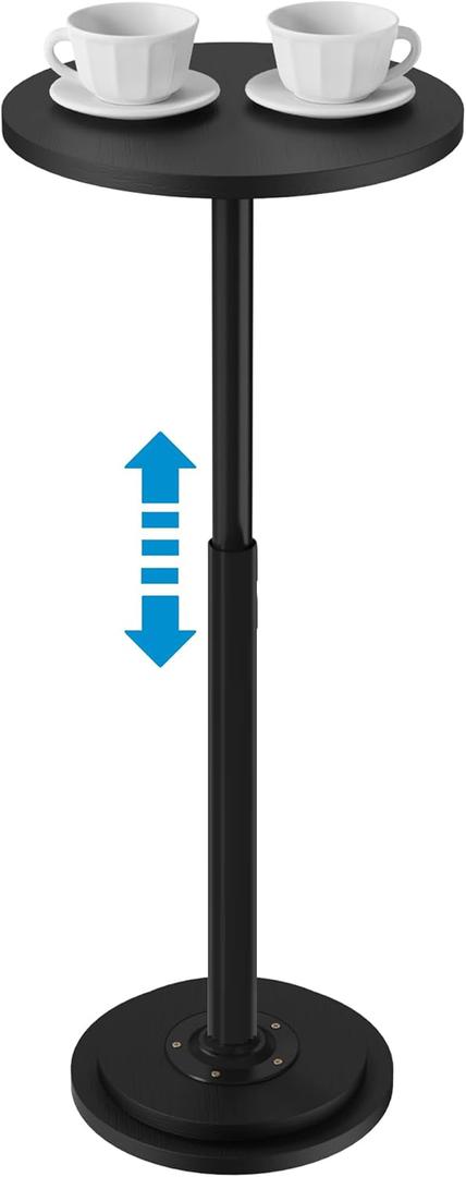 Drink Table, Small Side Table with Adjustable Height & Heavy-Duty Design, Pedestal Martini Tables for Small Spaces, Sofa Couch, Living Room, Bedroom, Supports up to 88 lbs, Black