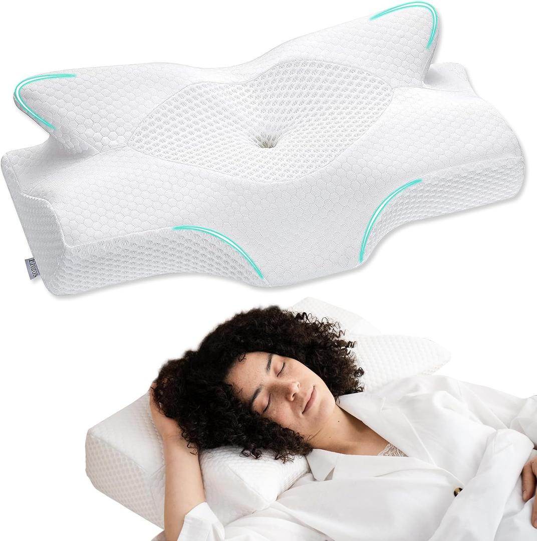 Elviros Cervical Memory Foam Pillows for Neck and Shoulder Pain, Neck Pillow for Sleeping, Side Sleeper Pillows for Adults, Ergonomic Orthopedic Sleeping for Back and Stomach Sleepers (Medium Firm), 25"x16"x4.5"/5.3"