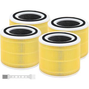 4 Pack Core 300/Core P350 Compatible with LEVOIT Core P350/Core 300 and Core 300S, Grade True Filter High-Efficiency Activated Carbon, Compare to Part # Core 300-RF (Yellow-4 Pack)