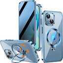 Upholyee [360 Rotatable CD Stand & Built-in Privacy Screen Magnetic Case for iPhone 13 [Compatible with MagSafe & Full Signal] Mil-Grade Shockproof Full Body Anti-Spy Cover for 13-Sierra Blue