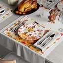 VJF Thanksgiving Ceramic Dinner Plates 10.5 Inch Set of 4 Round Turkey Cross Pumpkin Holiday Stackable Porcelain Plates Microwave & Dishwasher Safe for Holiday Party Family Feast Thanksgiving Decor