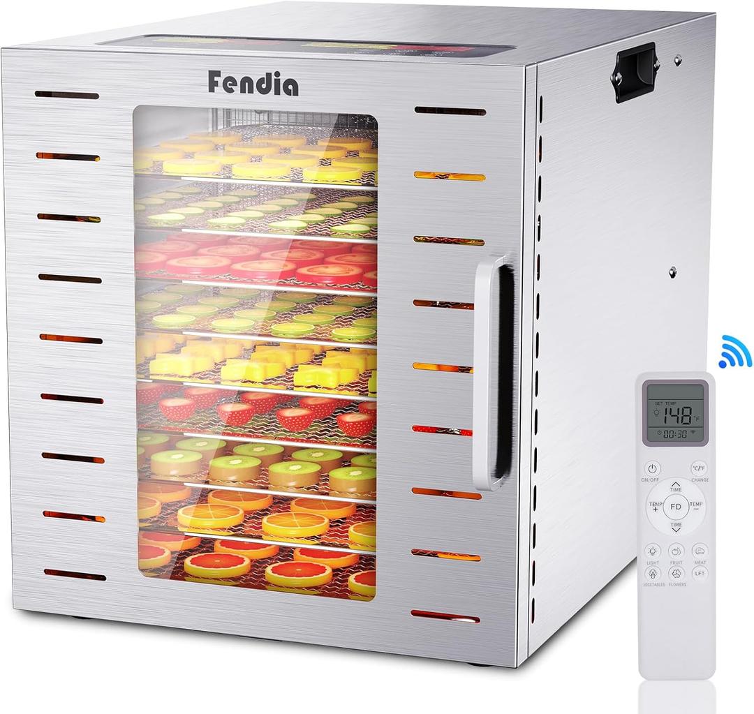 Food Dehydrator for Jerky, 9 Stainless Steel Large Trays, 800W Fruit Dehydrator with Remote Control, 24H Timer and 194F Temperature Control, Food Dryer for Jerky, Herbs, Fruit, Dog Treats