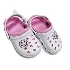 Childrens White Pink Clogs With Smile Design Girls Tie Dye Happy Face Slip On 10
