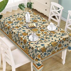 Vintage Floral Rectangle Tablecloth 60 x 84 Inches, Retro Yellow Blue Flower Pastoral Decorative Dining Table Cloth, Spring Summer Botanical Dinner Tablecover Picnic Party Decoration