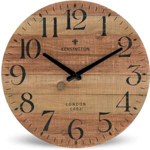 Rustic Farmhouse Wood Wall Clock - 12 Inch Battery Operated Silent Non Ticking Distressed Wooden Shiplap Clock for Kitchen, Living Room, Bedroom, Bathroom