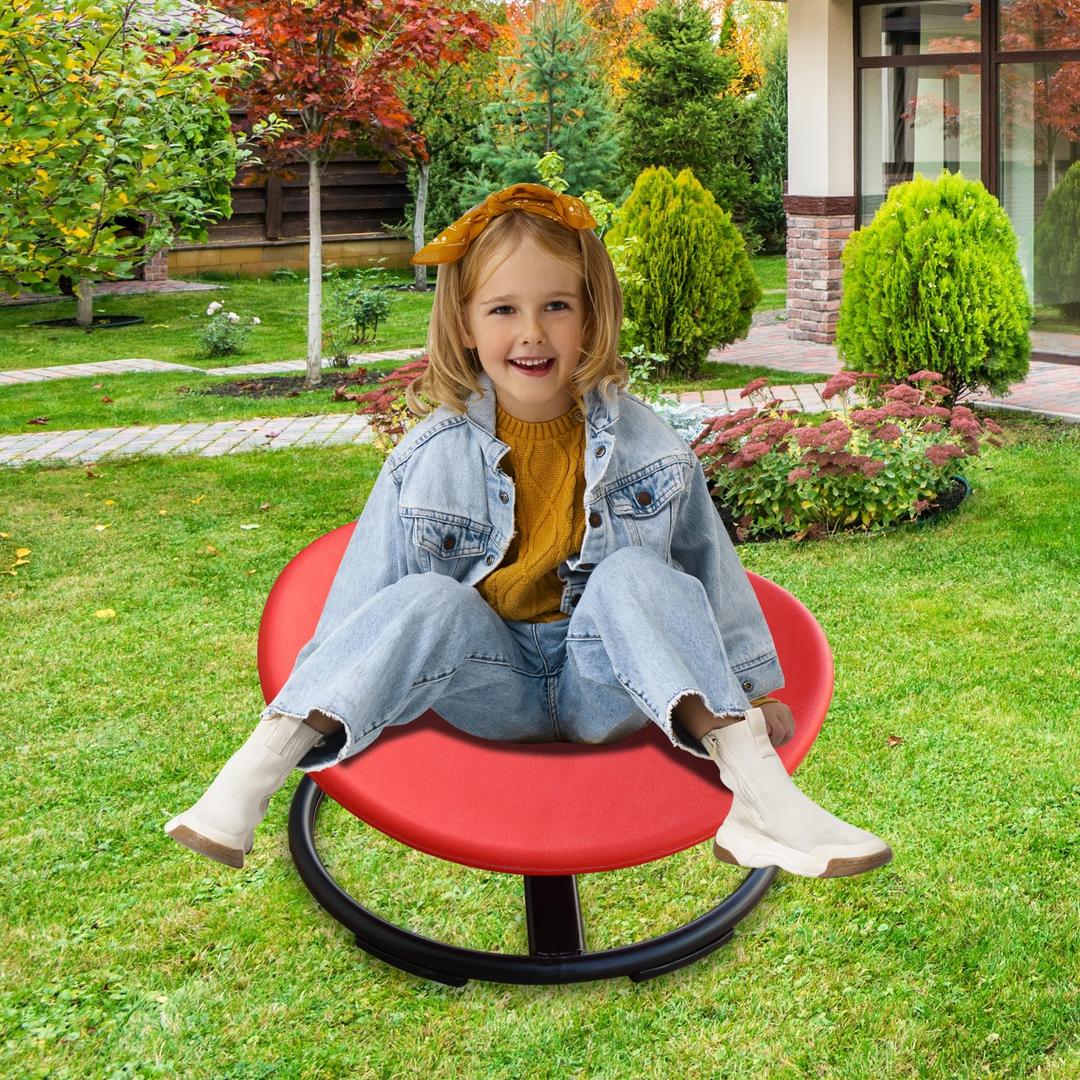 Anwick Kids Sensory Swivel Chair, Spinning Chair for Autism ADHD Children Spin, for Children Training Body Coordination/Focus and Balance (Red)