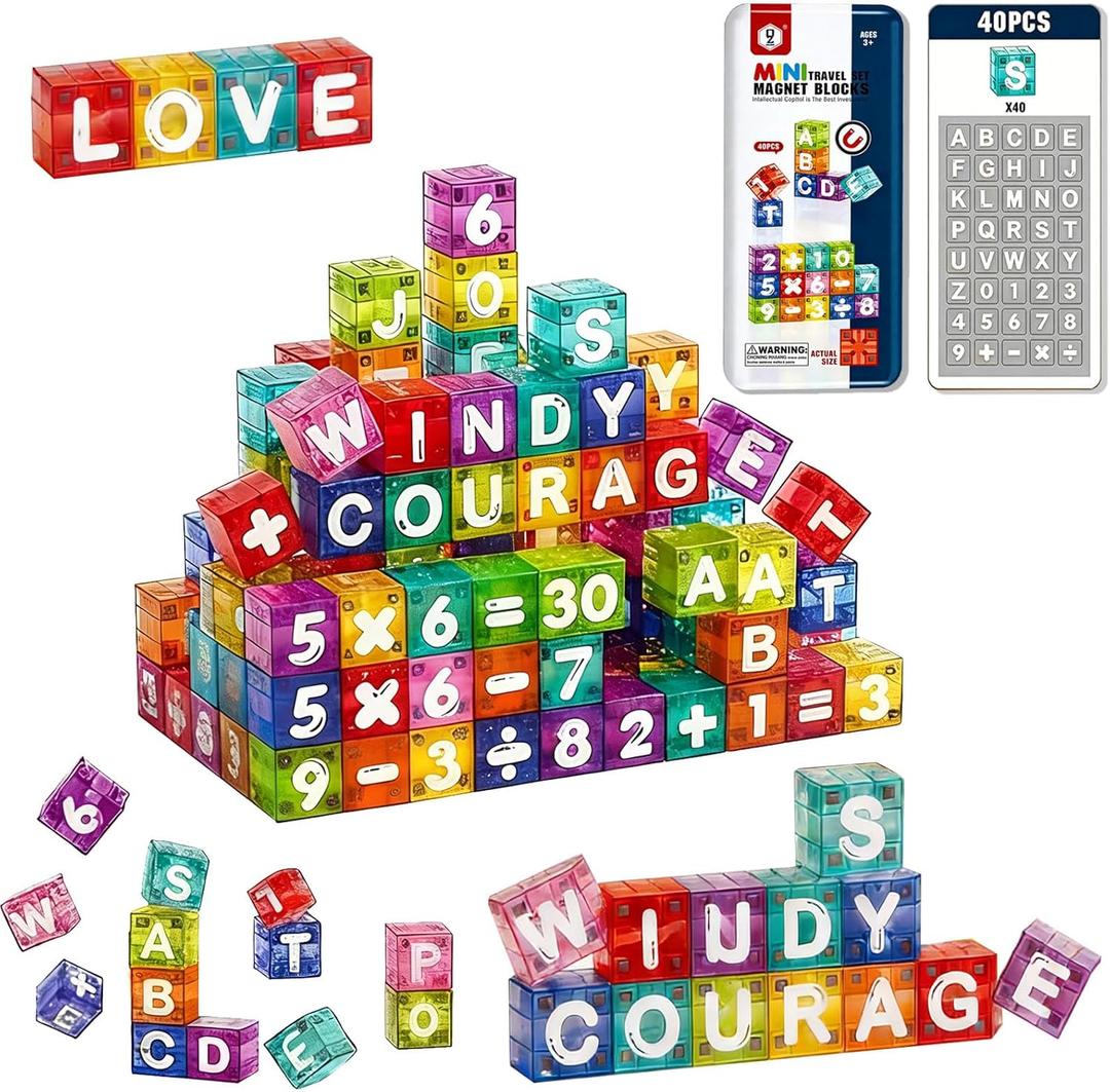 Magnetic Letters and Numbers for Toddlers Kids Ages 3-8 - 40 Piece Alphabet Magnets for Fridge with Math Symbols, Preschool Learning Toys with Storage Case, Montessori Educational STEM Gift