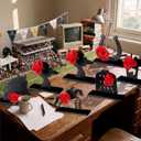 DoubleFill 10 Pcs Derby Decorations Wooden Horse Racing Table Centerpiece Sign Black Horse 3D Red Rose Horseshoe Wood Signs for Tabletop Desk Home Shelf Mantel Derby Party Tiered Tray Decor