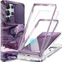 GVIEWIN for Samsung Galaxy S25 Ultra Case, [Slide Camera Cover & Built-in HD Screen Protector] [2 Front Frames] Shockproof Military Grade Protective Marble Phone Case 6.9" (Quicksand/Purple)