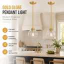 Gold Pendant Light, 7 Inch Clear Glass Farmhouse Hanging Fixture, Adjustable Height & Sloped Ceiling Compatible for Kitchen Island Dining Room Entryway Bedroom Hallway, 2 Pack