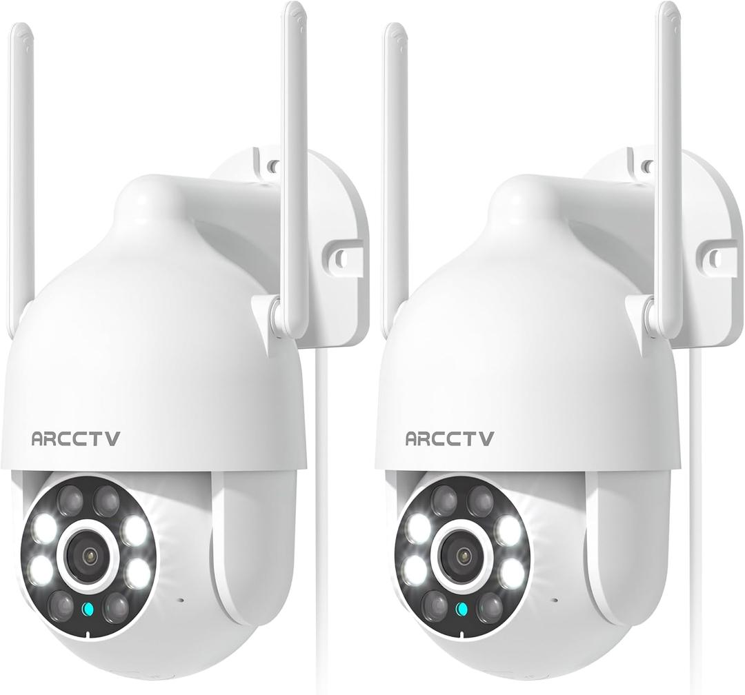 ARCCTV 2K Security Cameras Outdoor, 360Pan-Tilt View 2.4G/5G WiFi Security Camera with Motion Tracking, Spotlight & Siren, 2-Way Audio, Full Color Night Vision, Waterproof (2 Pack)