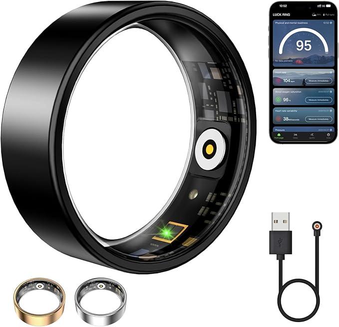 WNRTSA Smart Ring for Women & Men, Fitness Tracker with Heart Rate, Blood Oxygen, Sleep Monitoring, Long-Lasting Battery, IP68 Waterproof (Black, 10)