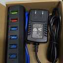 USB Hub, Aiibe 6 Ports Super High Speed USB 3.0 Hub Splitter + 24W Power Adapter + USB 3.0 Cable, Black Smart Fast Charger Powered USB Hub for Laptop, Mac, PC, Mobile HDD, Mulitple Devices