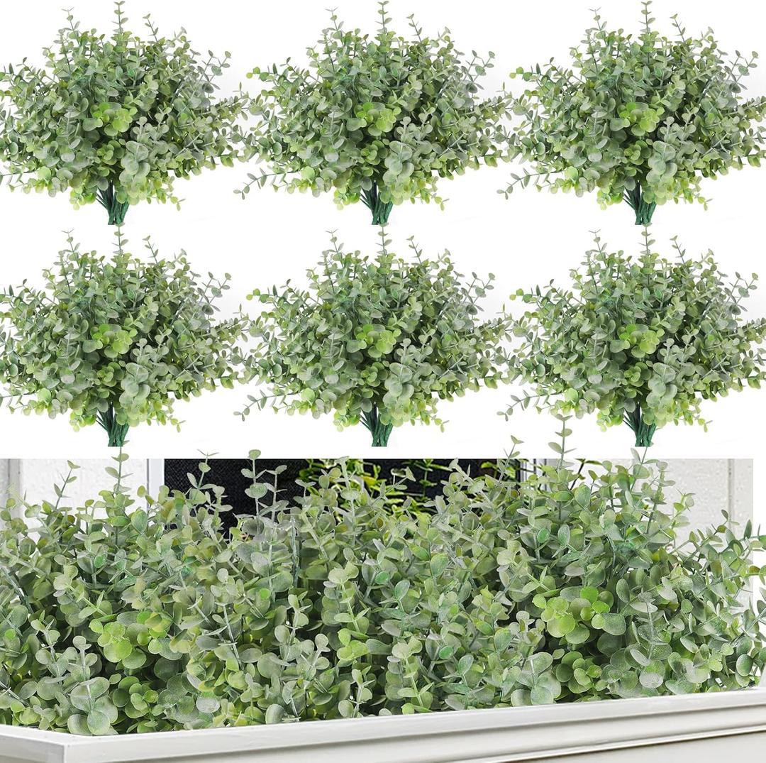 RECUTMS 20 Bundles Faux Eucalyptus Stems Artificial Plants Outdoor Faux Greenery for Outdoor Planters Boxwood Bushes for Spring Farmhouse Vase Centerpiece Indoor Outdoor Easter Decor(Dusty Green)