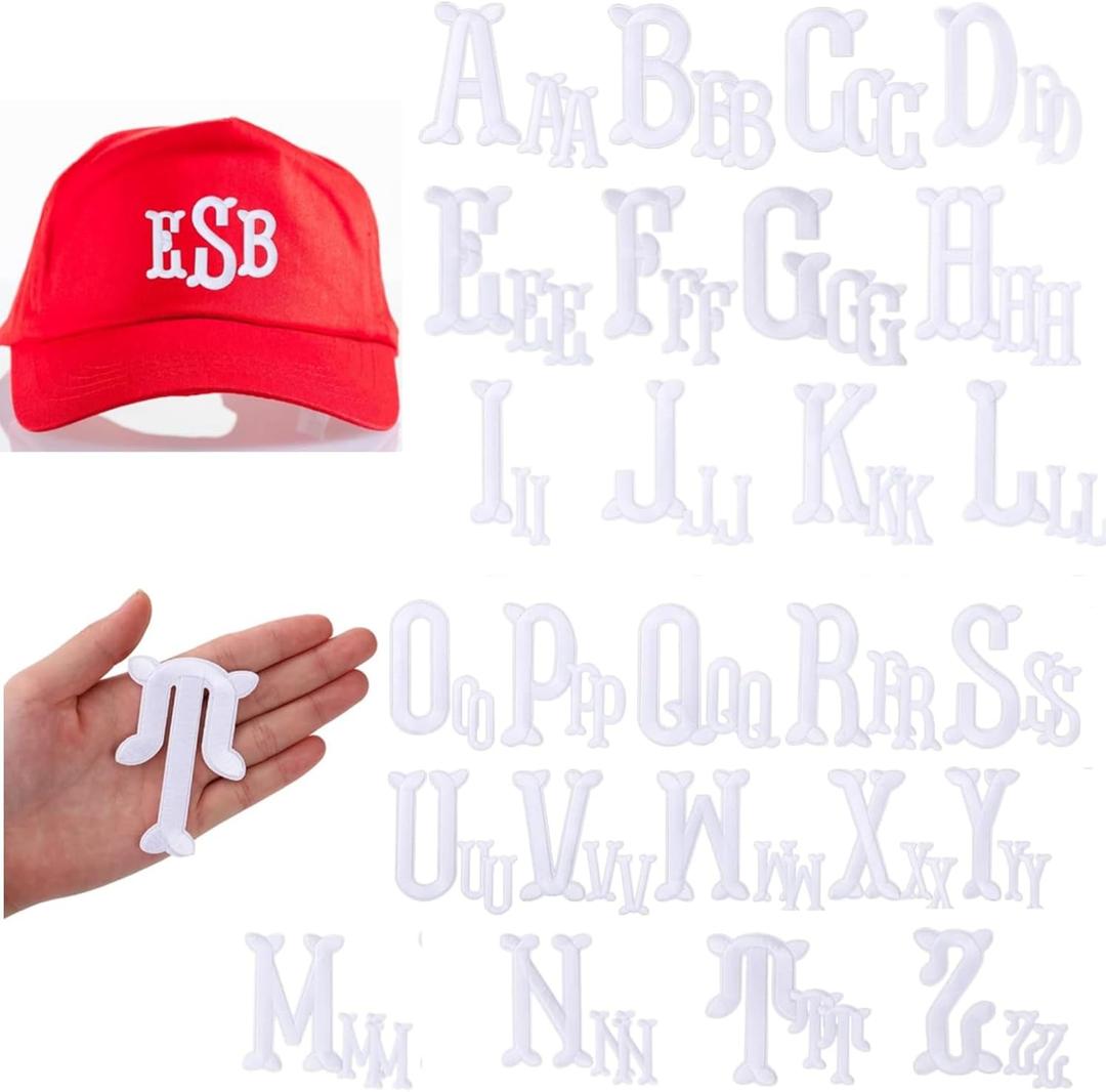 Suncalla 78 Pieces Large Iron on Letters Patches, Embroidered Alphabet Patches A to Z Fishtail Shaped Letters for Scrubs Medical Uniform Clothes Short Sleeve Pocket T-Shirt Backpack (3 Inch)