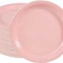 Ottin Solid Light Pink Paper Dessert Plates 7'' Disposable Appetize Cake Plates 50 Count for Birthday Wedding Party Snacks Dessert Cake Daily Use