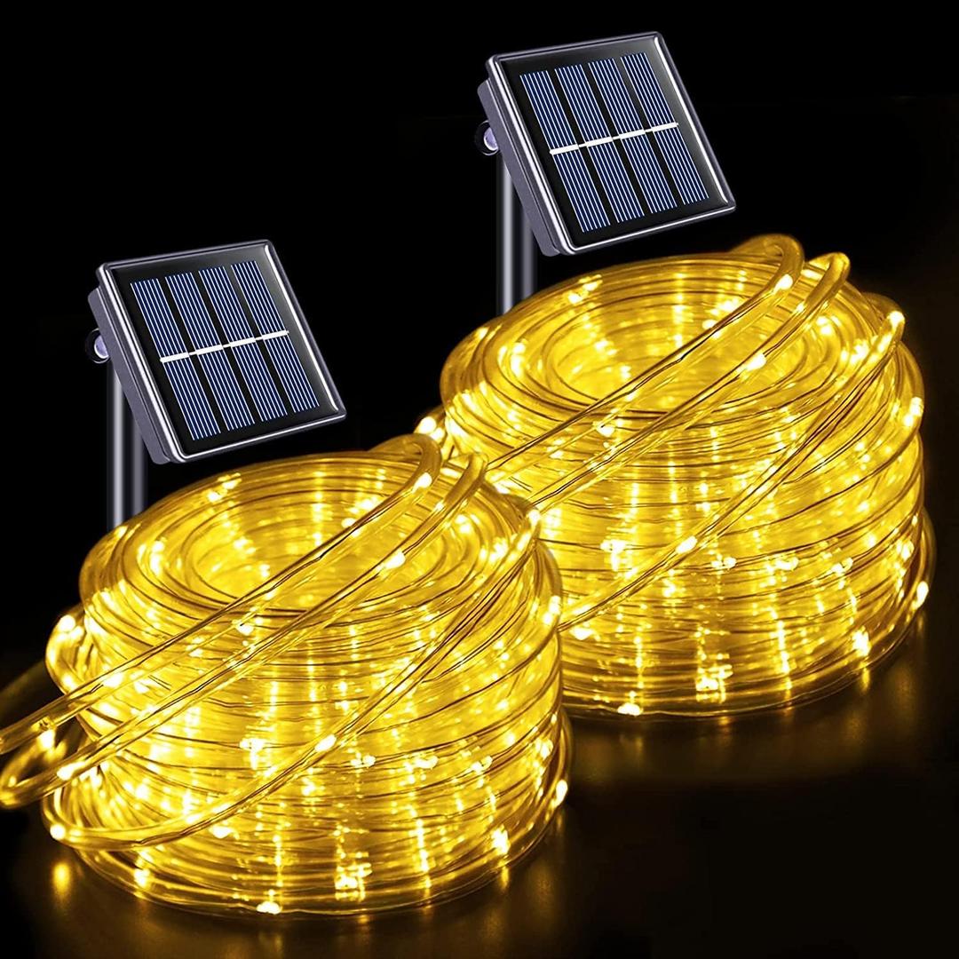 JMEXSUSS 2 * 200 LED Warm White Solar Rope Lights, 66ft IP 65 Waterproof Solar String Light Outdoor, 8 Modes Christmas Lights for Camp Trampoline Ladder Slide Tent