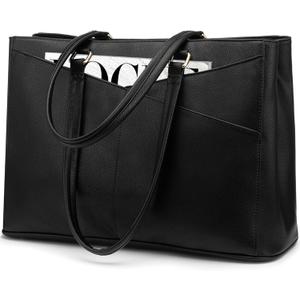 LOVEVOOK Laptop Bag for Women 17.3 Inch Tote Bags Waterproof Leather Briefcase Computer Women Business Office Work Bag,Black